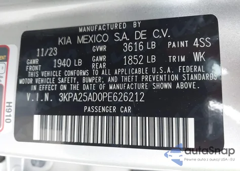 2023 Kia Rio 5-Door S z USA, uszkodzony, nr VIN 3KPA25AD0PE626212